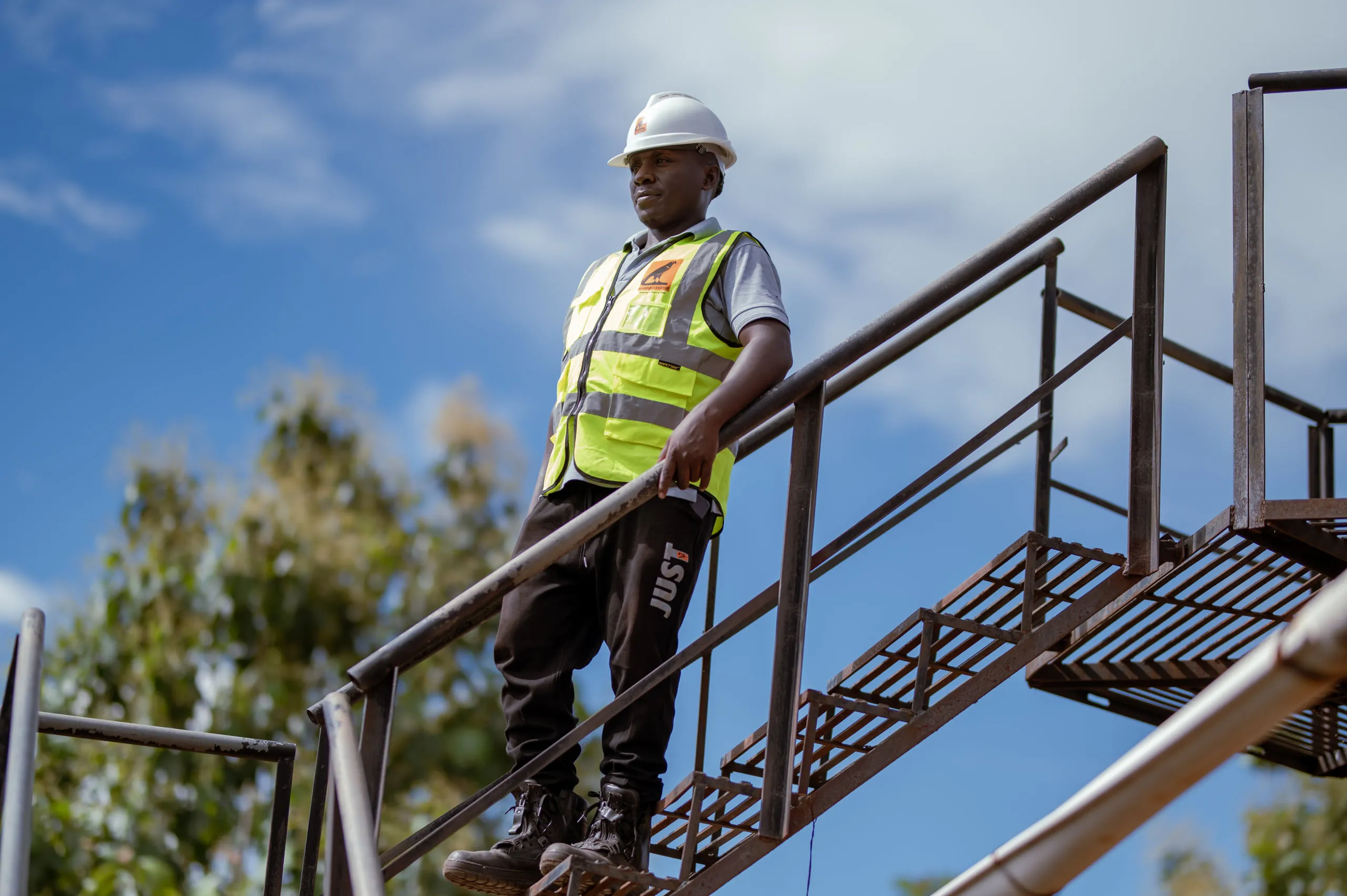 A Mandulis Energy engineer on the access gantry at the gasifier